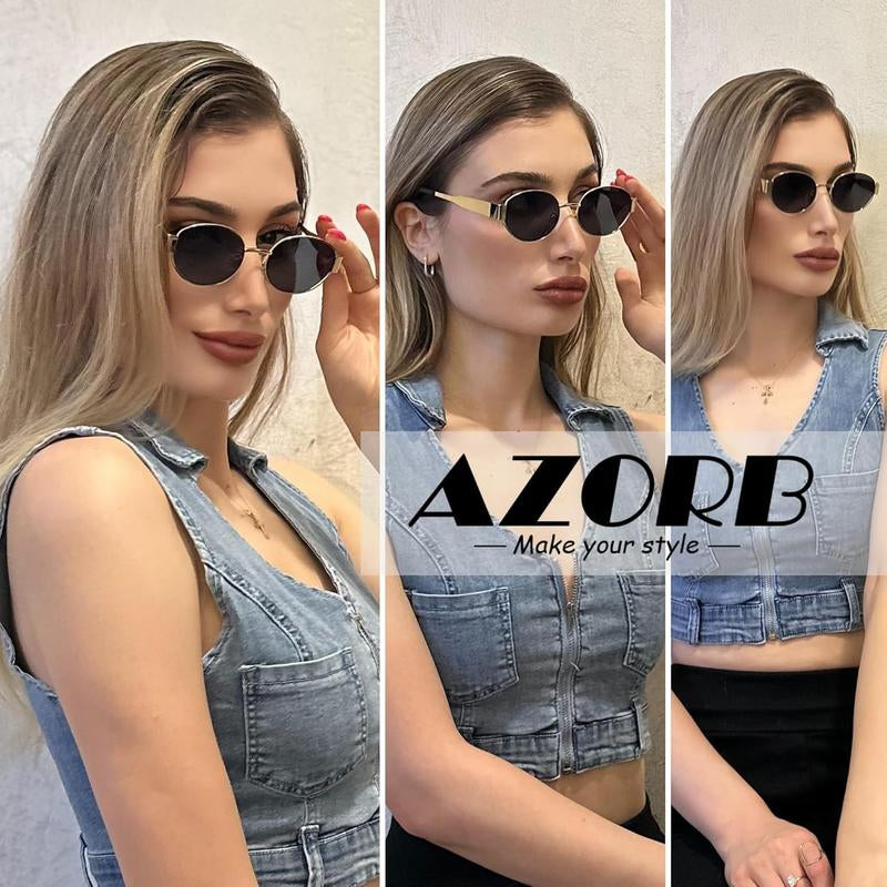 Azorb Retro Oval Sunglasses Womens Men Trendy Sun Glasses Classic Shades Classic 90S Metal Frame Shades