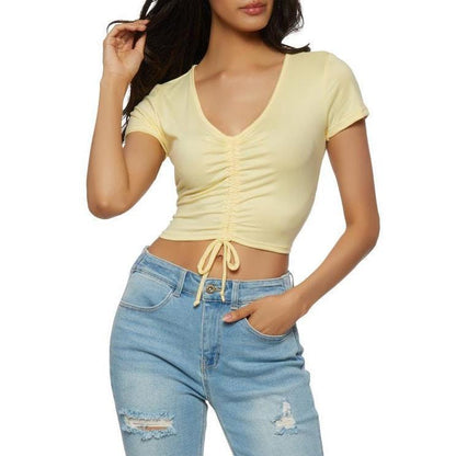 Drawstring Front Crop Top