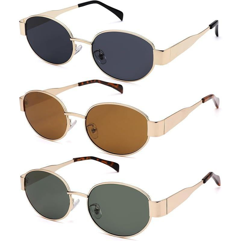 Azorb Retro Oval Sunglasses Womens Men Trendy Sun Glasses Classic Shades Classic 90S Metal Frame Shades