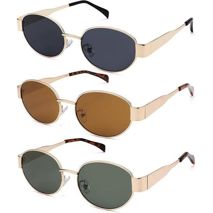 Azorb Retro Oval Sunglasses Womens Men Trendy Sun Glasses Classic Shades Classic 90S Metal Frame Shades