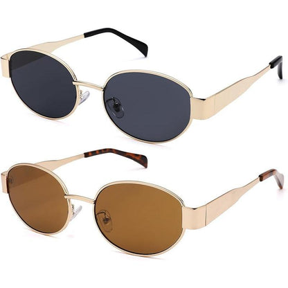 Azorb Retro Oval Sunglasses Womens Men Trendy Sun Glasses Classic Shades Classic 90S Metal Frame Shades