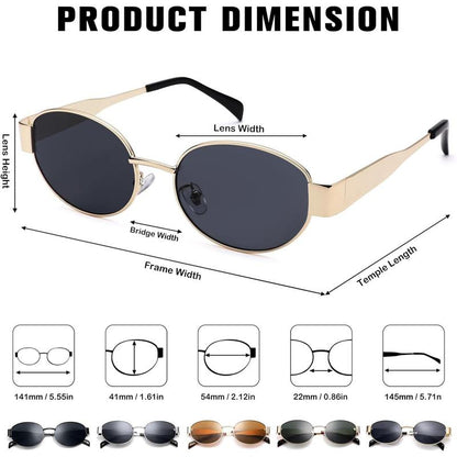 Azorb Retro Oval Sunglasses Womens Men Trendy Sun Glasses Classic Shades Classic 90S Metal Frame Shades
