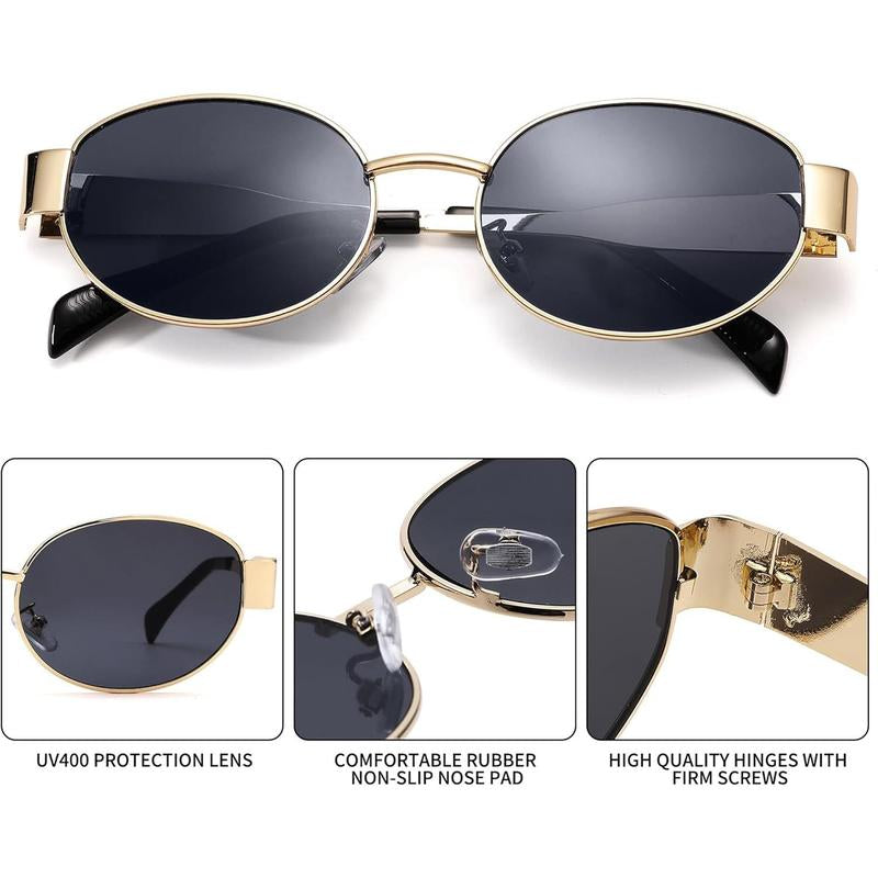 Azorb Retro Oval Sunglasses Womens Men Trendy Sun Glasses Classic Shades Classic 90S Metal Frame Shades