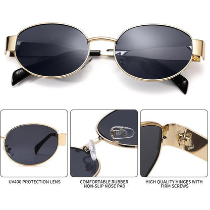 Azorb Retro Oval Sunglasses Womens Men Trendy Sun Glasses Classic Shades Classic 90S Metal Frame Shades