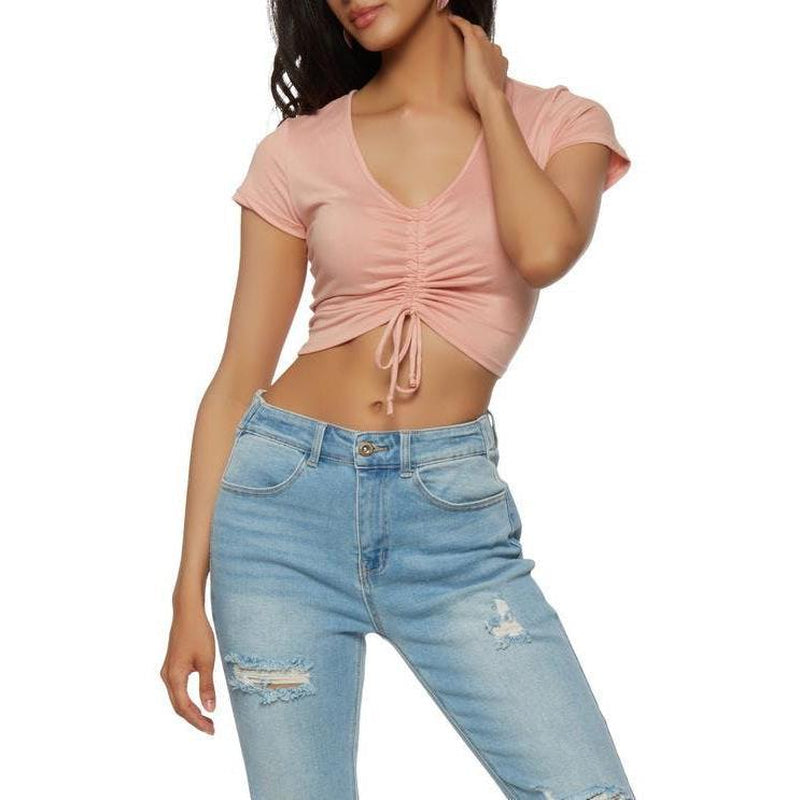 Drawstring Front Crop Top